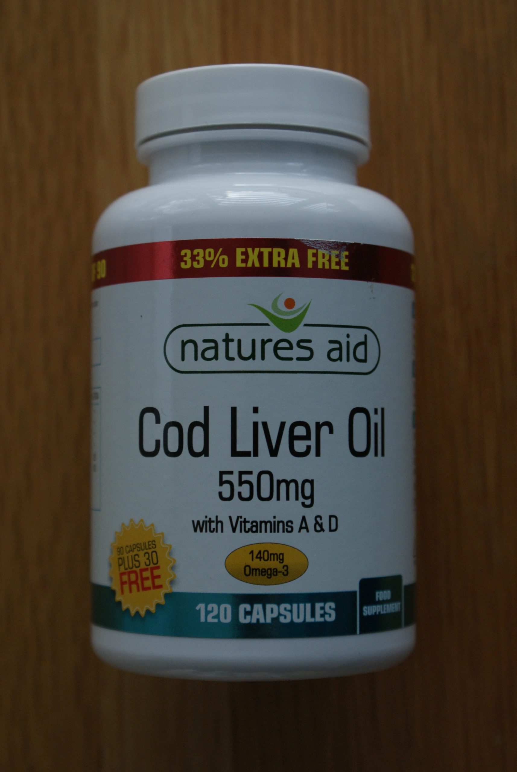 Natures Aid Cod Liver Oil 550mg 120 Capsules 33 Extra Free Fine