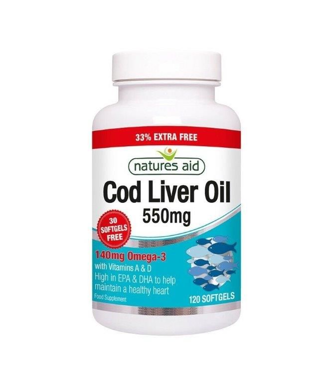 Natures Aid Cod Liver Oil 550mg 120 Capsules 33 Extra Free Fine