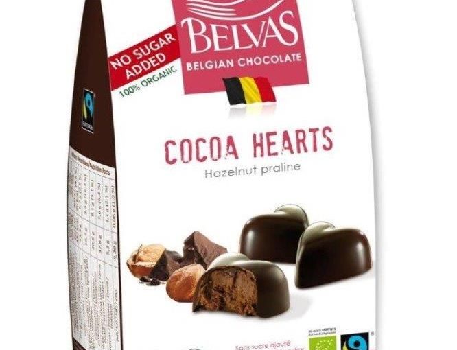 Belvas Organic Cocoa Hearts Hazelnut Praline 100g No Sugar Added