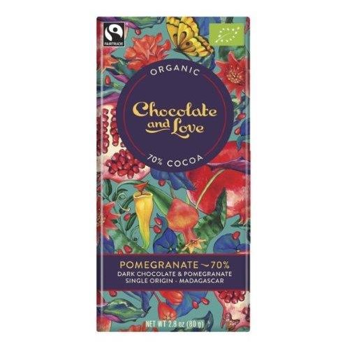 Chocolate and Love Organic Dark Chocolate & Pomegranate 70% 80g